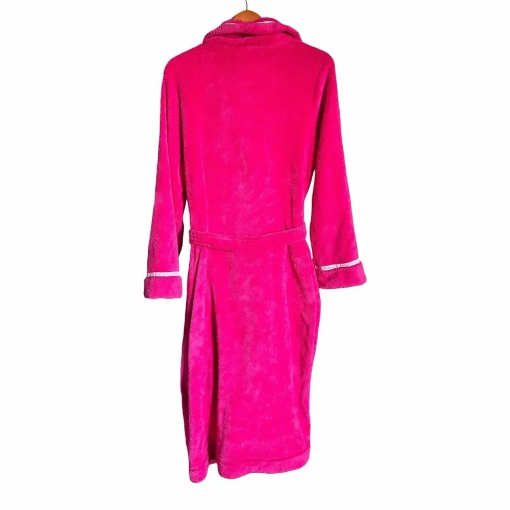 Victoria’s Secret Plush Fleece Robe Pink White Trim Women’s Medium Spa Cozy